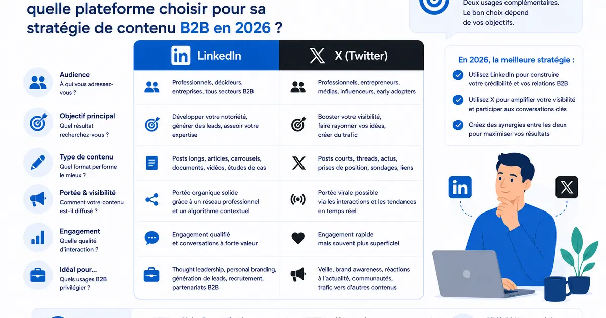 LinkedIn vs X (Twitter) : quelle plateforme choisir pour sa stratégie de contenu B2B en 2026 ?